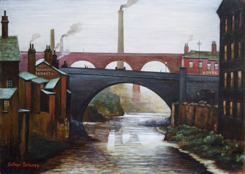 Lot 470 - Arthur Delaney, Stockport Viaduct, oil.