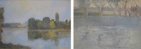 Lot 537 - Bernard Myers, The Thames, Late Afternoon, and another, oil on board (2).