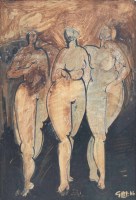 Lot 555 - Geoffrey Key, Three Graces, mixed media.