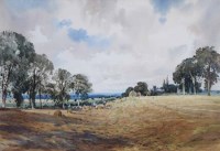 Lot 556 - J. Barrie Haste, Harvesting scene, watercolour.