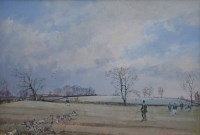 Lot 562 - Robin Furness, Catterick Beagles at Stanhow 8.1.77, gouache.