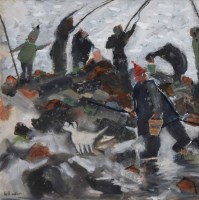 Lot 567 - Sue Atkinson, Sea Dog, Runswick Bay, mixed media.