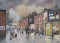Lot 570 - Tom Brown, The Manchester Derby, pastel.