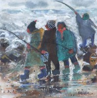 Lot 583 - Sue Atkinson, Fishing Party, watercolour.