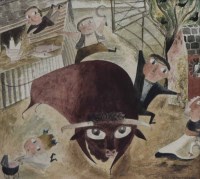 Lot 588 - Edgar Grosvenor, Bull Loose, watercolour.
