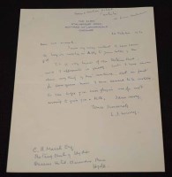 Lot 602 - Handwritten letter from L.S. Lowry dated 20 October 1970.