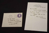 Lot 604 - Handwritten letter from L.S. Lowry dated 21 July 1958.