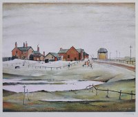 Lot 607 - After L.S. Lowry, Landscape with Farm Buildings, signed print.