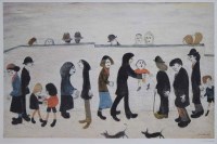 Lot 609 - After L.S. Lowry, Man Holding Child, signed print.
