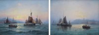 Lot 630 - William Thornley, Coastal views at sunset with various shipping, oil (2).