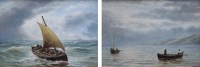 Lot 634 - B.B. Hemy, Coastal views with various shipping, oil (2).