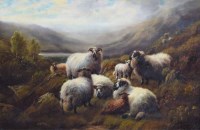 Lot 649 - W.H. Watson, Sheep in a highland landscape, oil.