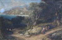Lot 650 - William Wyld, Italian lake scene with figures, oil.