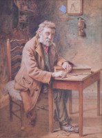 Lot 658 - Charles Spencelayh, The Penitent, watercolour.