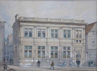 Lot 664 - English School, 19th century, Street scene with figures, watercolour and pencil.