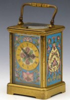 Lot 690 - Champleve enamel French carriage clock.