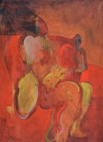 Lot 440 - Geoffrey Key, Figures in a Red Landscape, oil on paper.