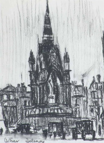 Lot 448 - Arthur Delaney, Albert Square, Manchester, charcoal.