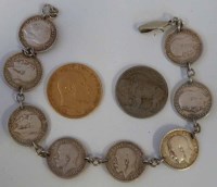 Lot 43 - Gold sovereign (1905), 5 cent coin and 3d