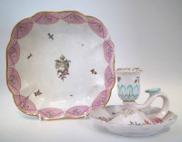 Lot 105 - Chelsea Derby chamber stick, painted with flora