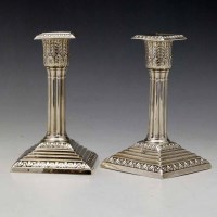 Lot 264 - Pair weighted silver Corinthian column candlesticks