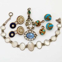 Lot 304 - Pair of blue enamel and pearl cufflinks; two