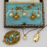 Lot 318 - 9ct gold oval coral-effect brooch set with
