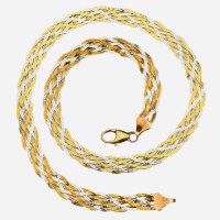 Lot 353 - Italian 9kt bi-coloured plaited necklace, 9.5g.