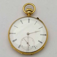 Lot 389 - Swiss 18ct gold open faced pocket watch by Guye