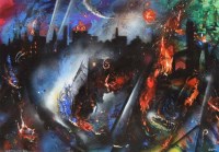Lot 396 - David Wilde, The Awful but Colourful Blitz, acrylic.