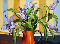 Lot 428 - Geoffrey Key, Lilies, oil.