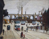 Lot 437 - Arthur Delaney, Stockport Viaduct, oil.