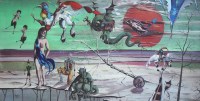 Lot 445 - Francis Wainwright, Surreal landscape with mythical figures, acrylic.