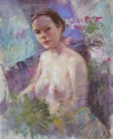 Lot 450 - Bohuslav Barlow, Hannah with Plants, oil.