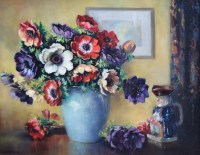 Lot 466 - J. Hardaker, Still life of anenomes in a vase, oil.