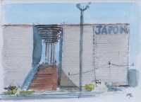 Lot 474 - Sir Hugh Casson, Japan Stand at Expo Seville, watercolour.