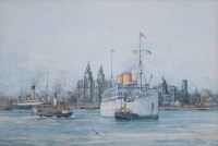 Lot 476 - H.H. Jones, 20th century, Liverpool waterfront with various shipping, watercolour.