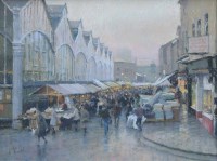 Lot 496 - Bob Richardson, Stockport Market, pastel.