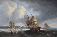 Lot 514 - J.W. Carmichael, Maritime scene with various shipping, oil.