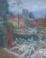 Lot 529 - Henry Macbeth-Raeburn, Moonlit village scene, watercolour.