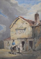 Lot 540 - J.S. Cotman, Figures outside a cottage, watercolour.