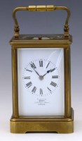 Lot 559 - French brass carriage clock in corniche case c. 1890.