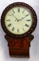 Lot 565 - Double fuse wall clock 8-day movement striking on sing gong, white painted dial, figure mahogany case.