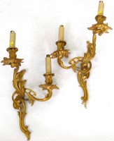 Lot 577 - Pair of Ormolu Rococo style wall lights.