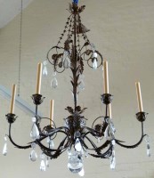 Lot 585 - Pair of modern chandeliers and two wall lights.