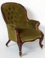 Lot 589 - Victorian walnut button-back chair.
