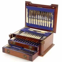 Lot 155 - Mahogany cased canteen of cutlery.