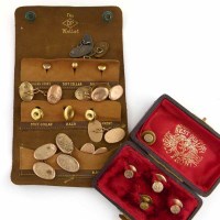 Lot 225 - Three pairs 9ct cufflinks, six 9ct studs and five metal studs and two links