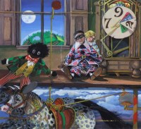 Lot 312 - Francis Wainwright, Dolls on a ledge, acrylic.