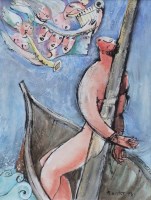 Lot 314 - Jiri Borsky, Odysseus and the Sirens, acrylic.